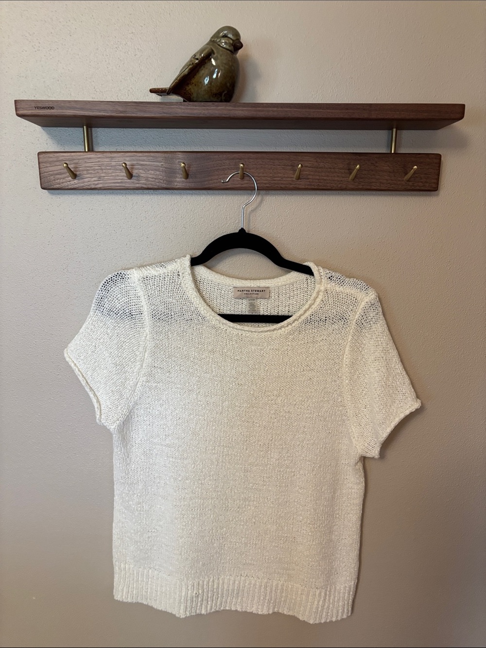 Martha Stewart White Short-Sleeve Scoop Neck Sweater